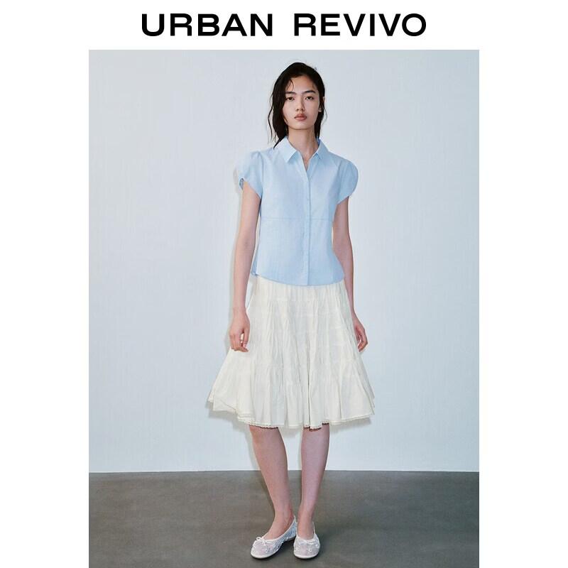 UR2026 Women s Casual Pastel Tie-Back Lapel Blouse M небесно-голубой