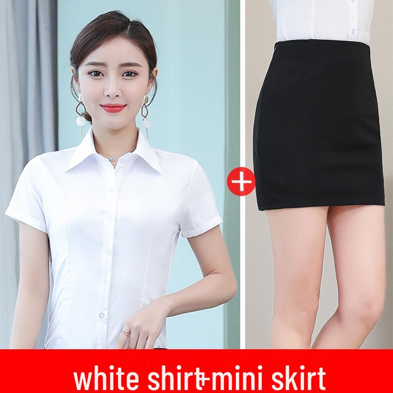 Plus Size Women's Short Sleeve Summer Workwear Suit - Slim Fit White Shirt