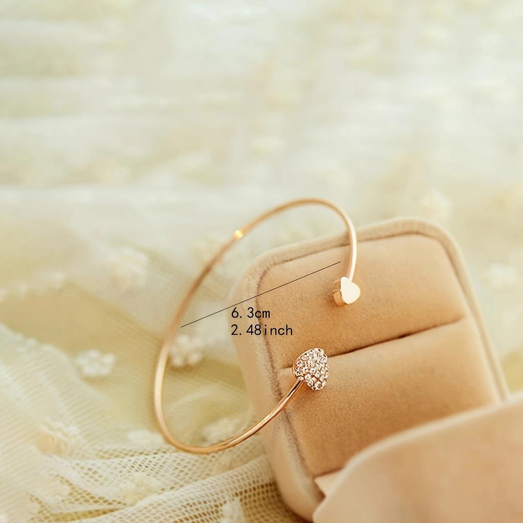 Hot-selling jewelry full diamond heart-shaped love bracelet, adjustable opening bracelet, double peach heart spot