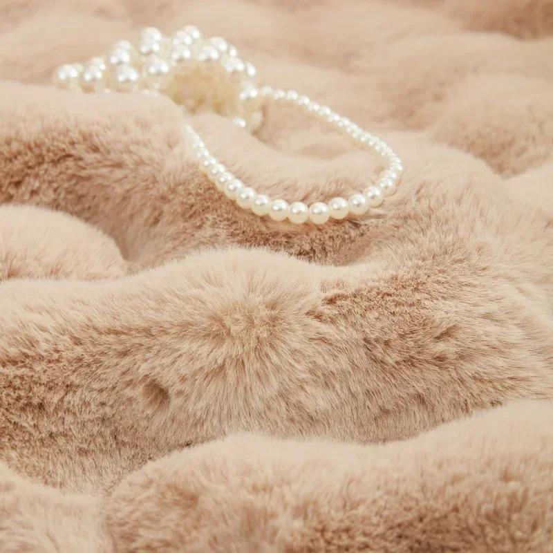 Rabbit Plush Sofa Cover for Living Room Soft Comfortable Plush Sofa Cushion Non-slip Universal L Shape Couch Covers Towel Home