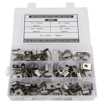80PCs R Type Clip Cable Clamp Kit Hardware Parts 304 Stainless Steel Corrosion Resistant 616mm