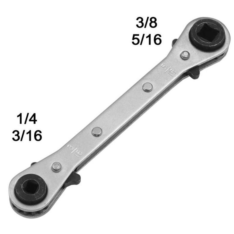 Refrigeration Ratchet Wrench Conditioning Service Wrench 4 Different Sizes - 1/4 X 3/16 Square X 3/8 X 5/16 Square