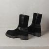 Krazing Pot Fashion Cow Suede Nubuck Winter Round Toe Modern Boots Med Heels Zipper Metal Buckle Mid-calf Boots