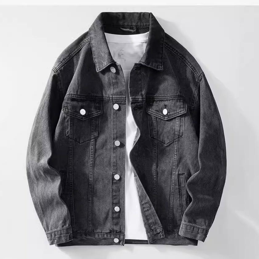 American high street denim jacket men's ruffian handsome spring and autumn casual top men's retro Hong Kong style versatile washed jacket