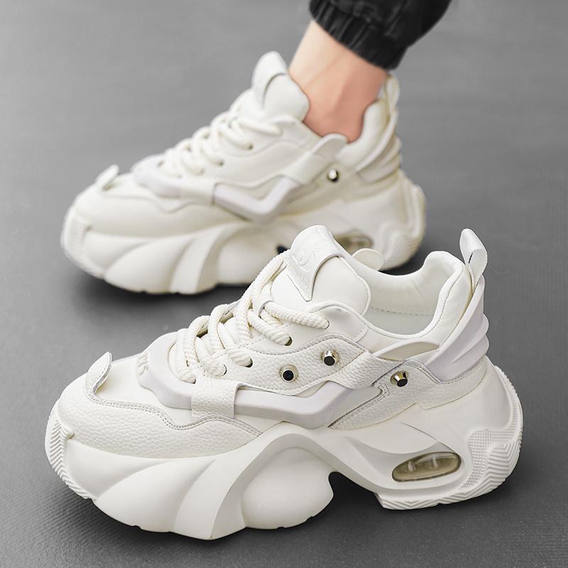 Fashion Men's White Casual Sneakers Comfortable Platform Shoes Men Designer Height Increasing Sneakers Men Lace-Up Chunky Shoes