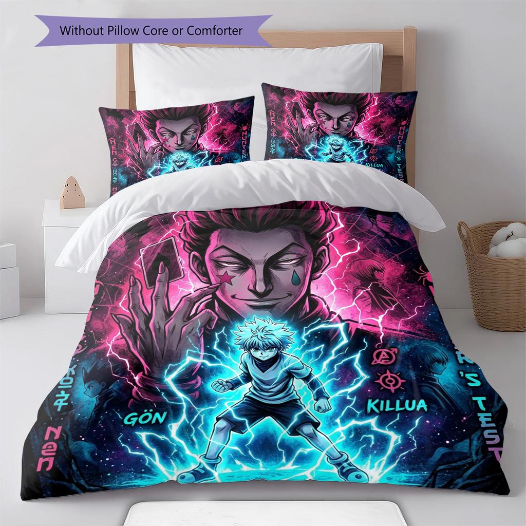 Hunter X Hunter Pattern Bedding Quilt Set Quilt Cover Pillowcase Home Birthday Gift(1 * Duvet Cover + 2 * Pillowcase, Without Core)