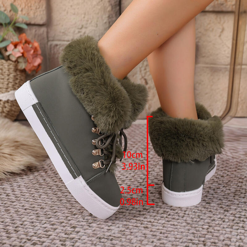 Fashion Lace Up Furry Casual Shoes Women 2025 Winter Warm Short Plush Flat Heel Ankle Boots Fluffy Fur Comfort Non Slip Woman's Sneakers