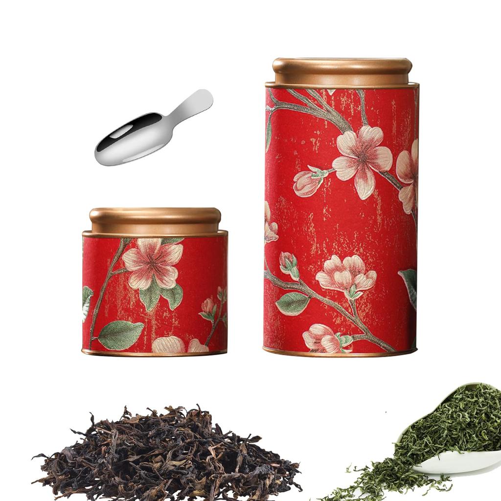 Kasanidika Flower Tea Canisters (2-Pack, 100g250g) with Spoon, Canister Tea Canister, Coffee Tin, Storage Container, Long-Lasting Aroma, Coffee, Tea,