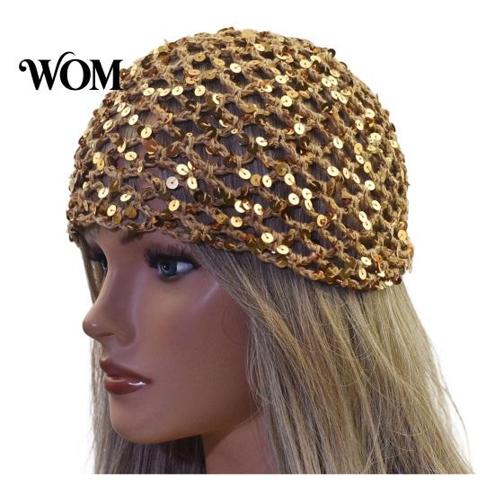 Lightweight Breathable Headwear Fishnet Hat for Women, Mesh Knitting with Hollow Sequin Design, Elastic Fit Hand-Woven Daily Wear