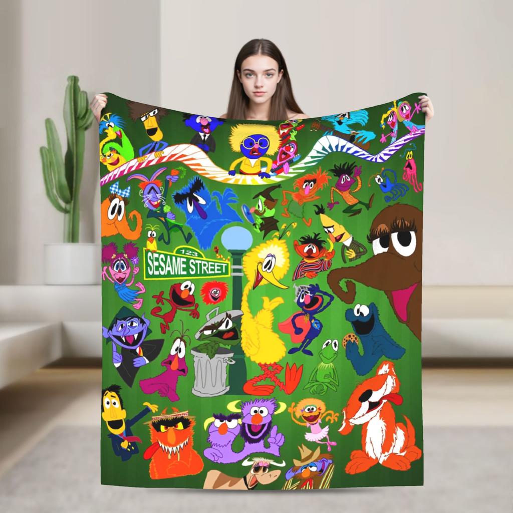Warm Soft Blanket Travel Office Cookie Monster Elmo Throw Blanket  Flannel Bedspread For Outdoor Funny Sofa Bed Cover