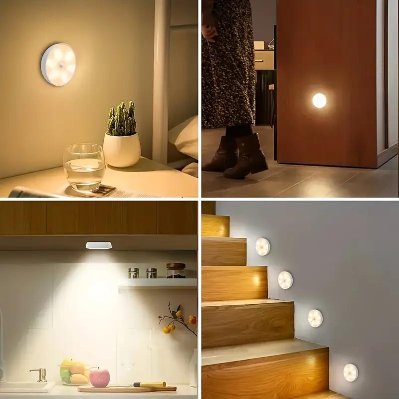 8LED Induction Night Light USB Charging Circular Light with Magnetic Suction Staircase Light Suitable for Wardrobe Corridors