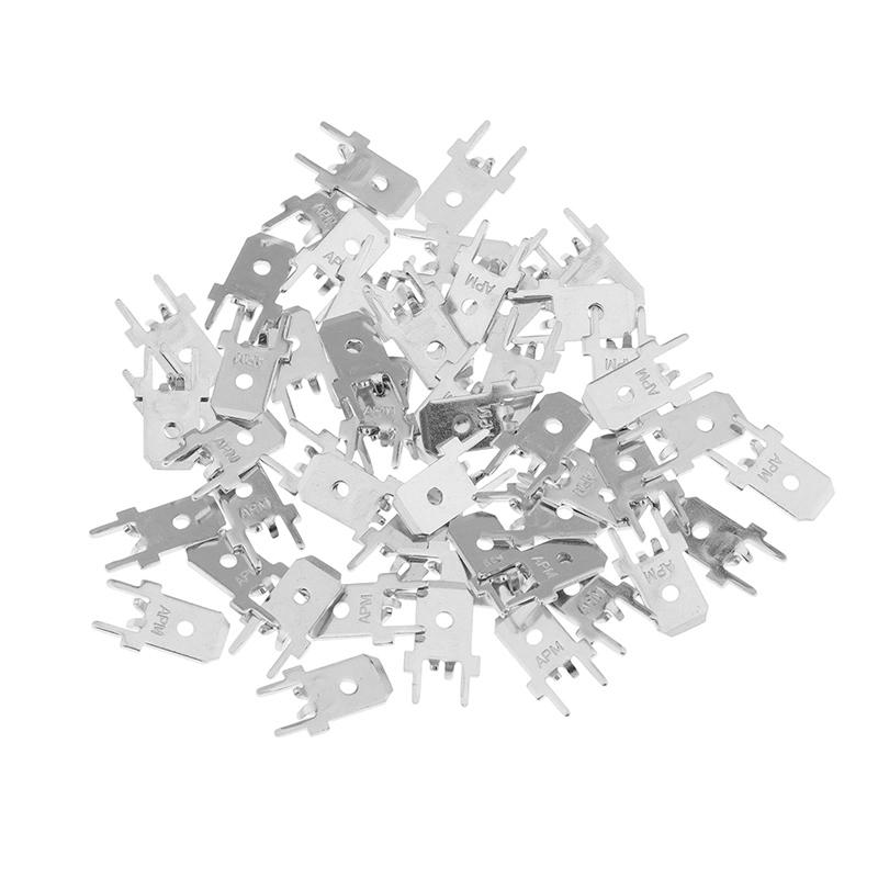 50Pcs 6.3MM 4.8MM Inserts Plug Male Terminal 250 PCB Solder Lug Thickness 0.8 Two Legs PCB Welding Sheet DIY Welding Reapir Part