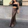 Women's Vintage Leopard Print Maxi Skirt High Waist Draped Bodycon Mermaid Long Skirt European Y2K Club Casual Bottoms