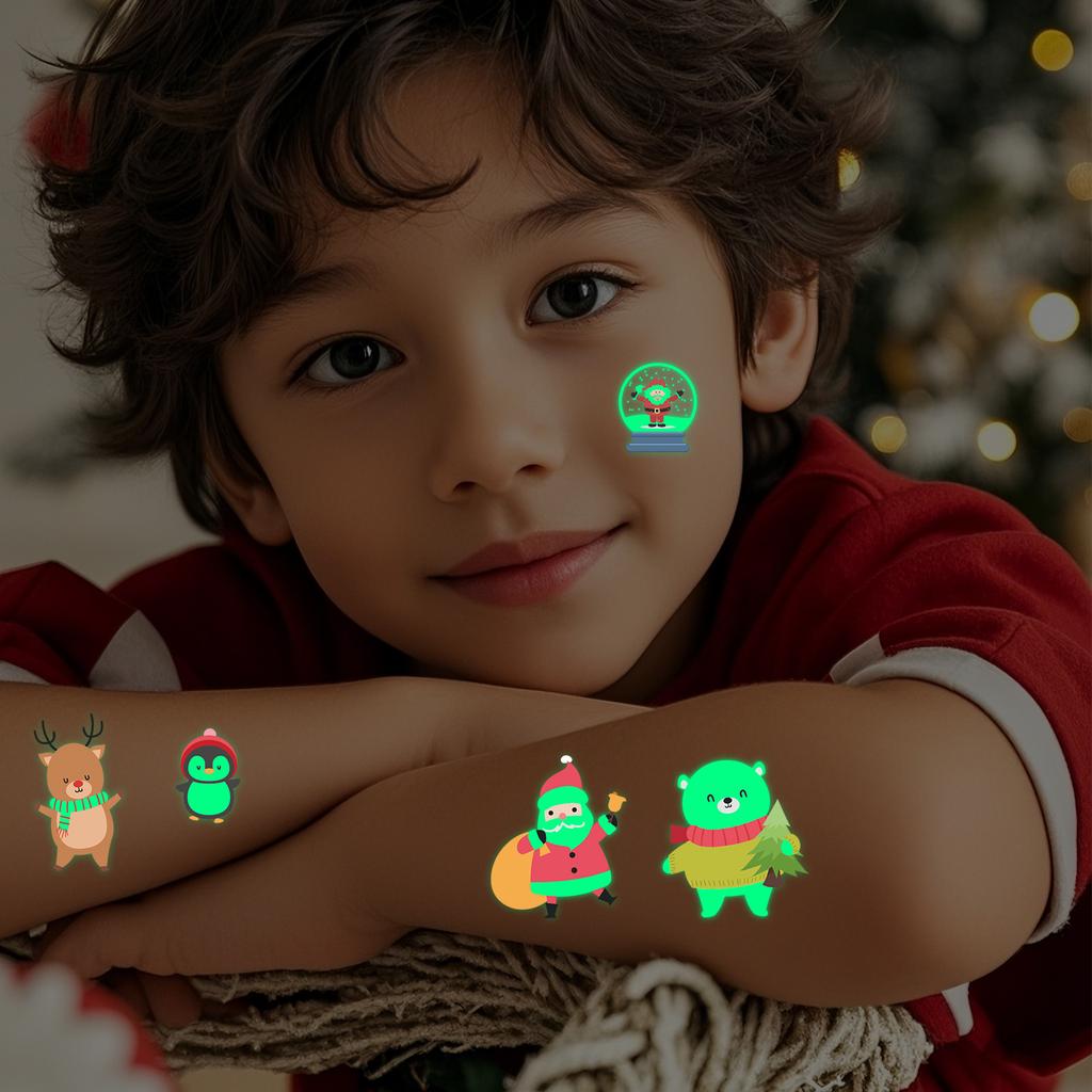 New Cross-border Christmas Luminous Tattoo Stickers Children's Cartoon Waterproof Sweat Party Holiday Green