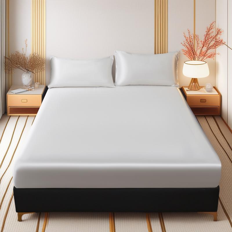 

1pcs Solid Color Satin Refreshing Fitted Bed Sheet Mattress Cover Skin friendly Breathable High end Silk Slip Twin SizeBed Sheet 90x200cm