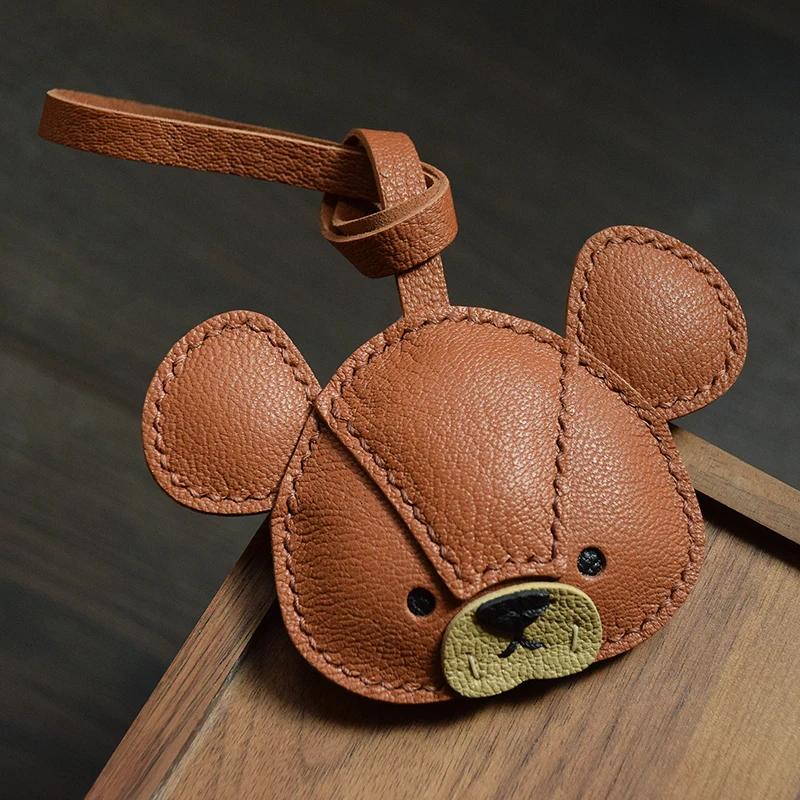 Handmade Genuine Leather Bear Keychain, Bag charmCar Mirror Hanging Ornament for Home/Office Decor  Cute Gift for Stress Relief