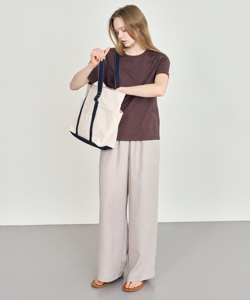 BASIC HOUSE Women'S Breathable Elastic Waist Wide Pants Dark Beige