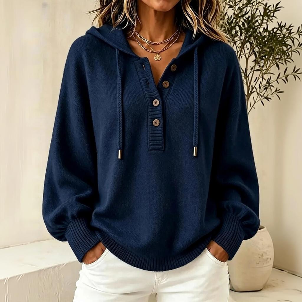Damen Freizeit Locker Geschnitten Kapuzen Strickpullover Top