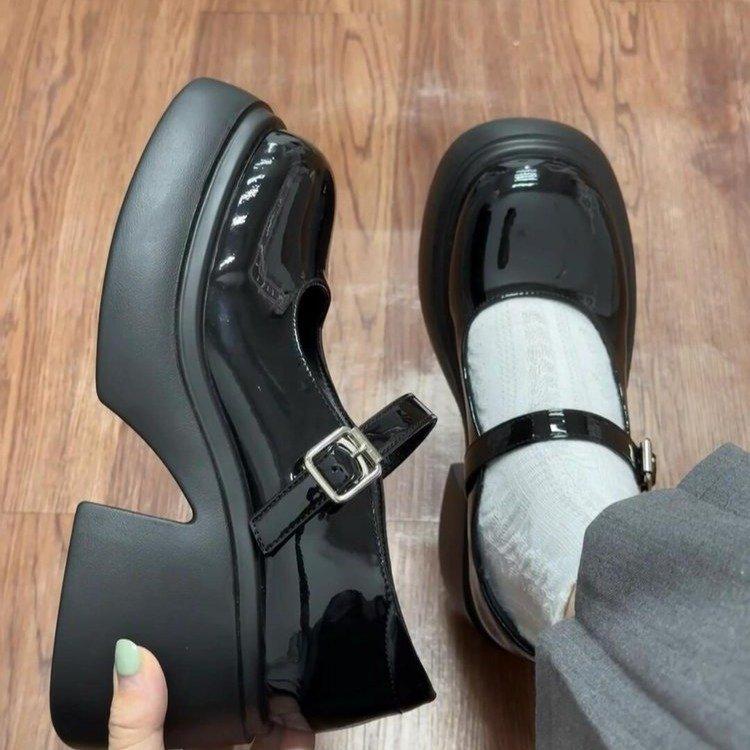 Platform Thick Heel Mary Jane Small Leather Shoes Spring New French Retro Round Head High Heel British Style Single Shoes