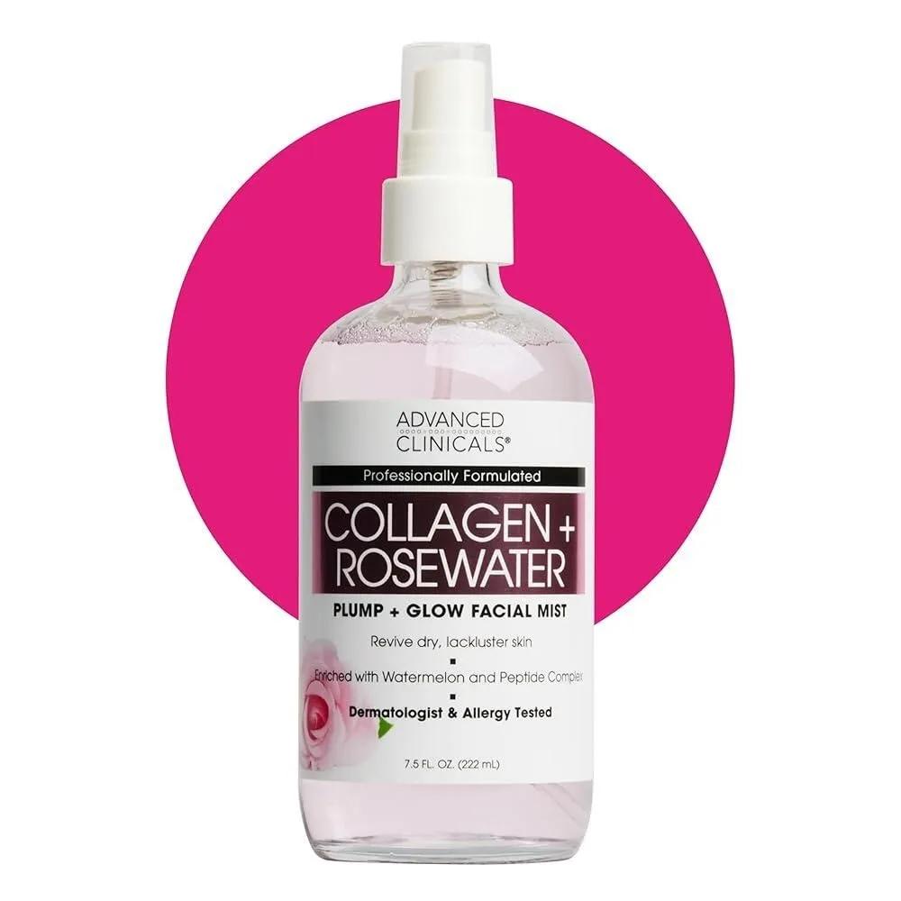 Advanced Clinicals Collagen Rosewater Face Mist Skin Care Reviving & Hydrating Facial Pure Rosewater Extract