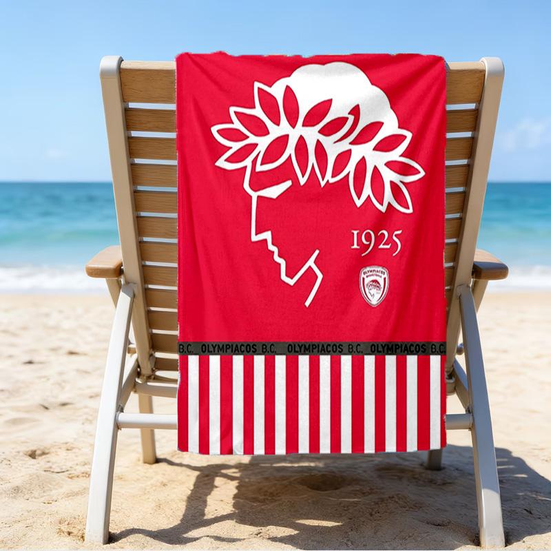 Olympiacos Fc: Toalla de Playa de Microfibra Orgullo Rojo y Negro, Ligera y de Secado Rápido, para Viajes de Verano, Esencial para la Playa, Piscina al Aire Libre