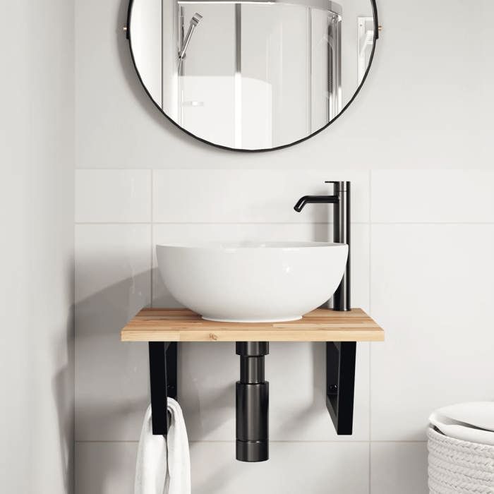 VidaXL Wall-mounted Washbasin Shelf Steel and Solid Acacia Wood 3302763
