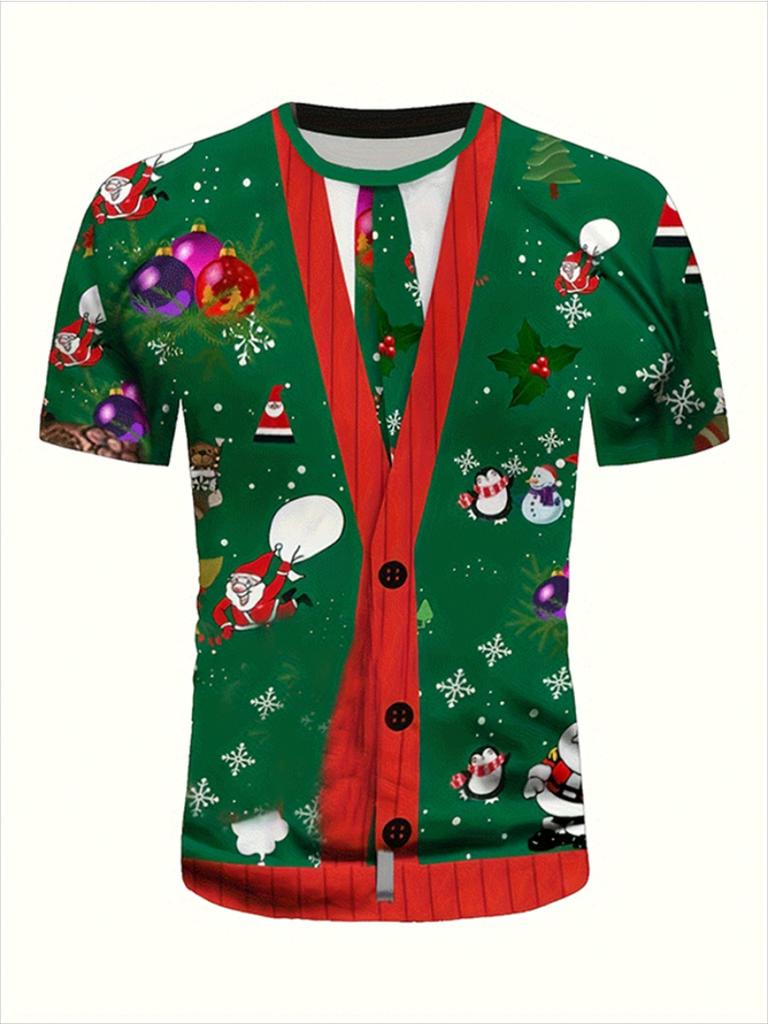 Fashion 3D Merry Christmas Printed Mens T Shirt Happy Santa Claus Xmas Christmas Trees Graphic Short Sleeves Top
