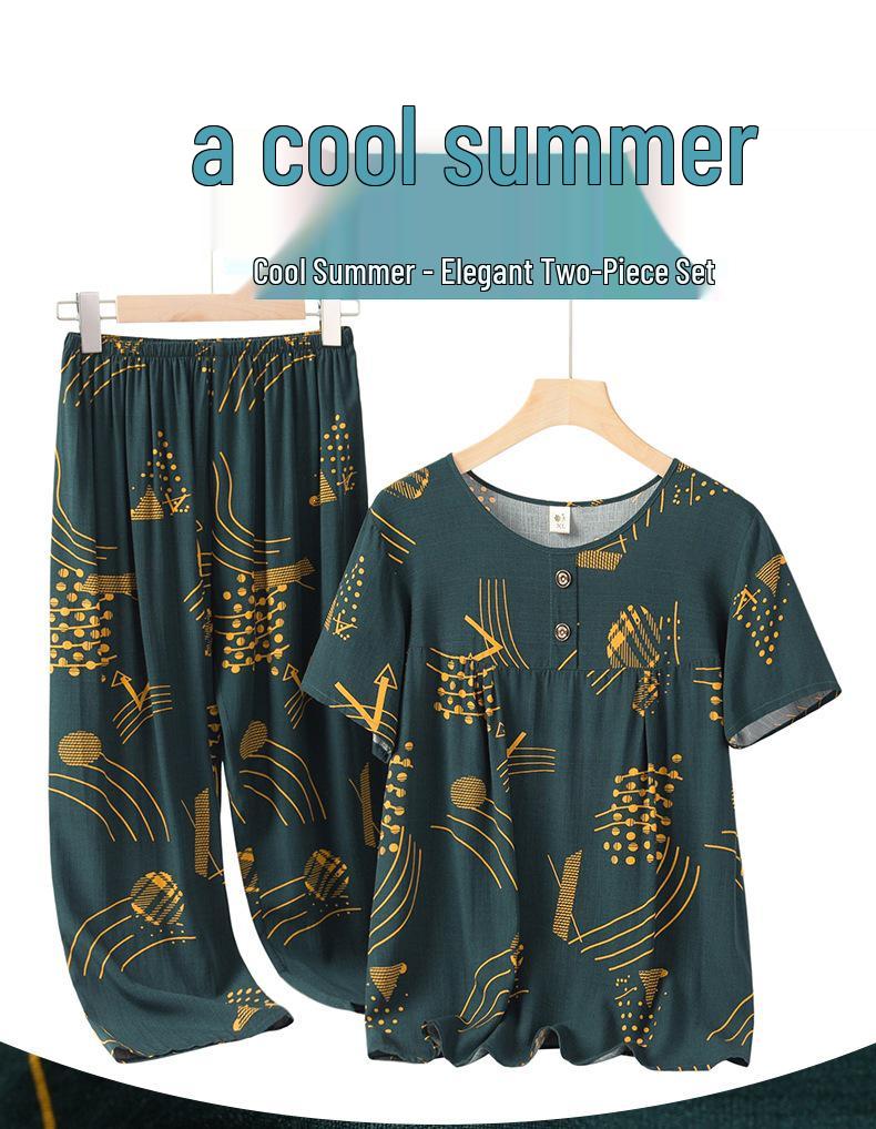 Mom's Bamboo Cotton Plus Size Summer Casual Set – Loose Short-Sleeve Top & Two-Piece Outfit for Middle-Aged and Elderly Women