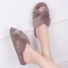 Fashion Cross Band House Fur Slippers for Women Soft Faux Fur Solid Color Cotton Slippers Woman Lightweight Slip On Plush Slides Female