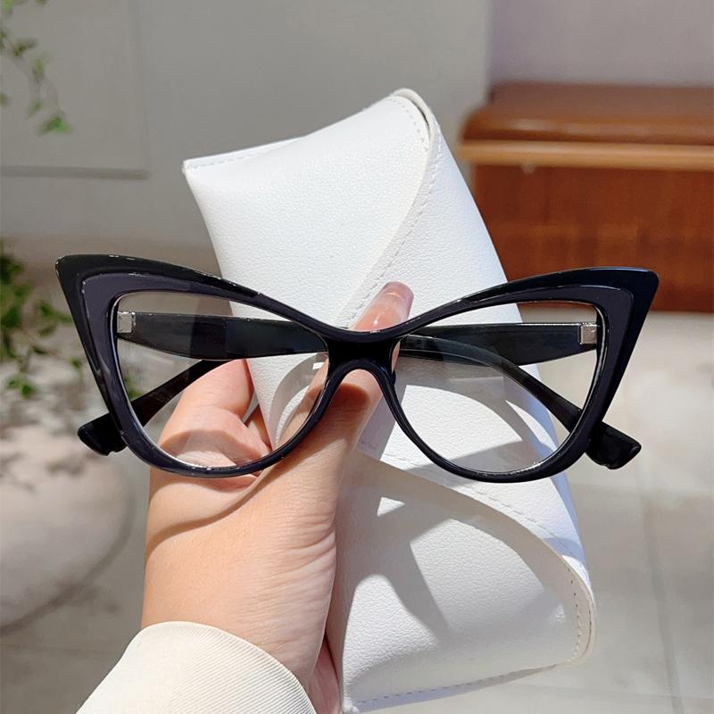 KAMMPT Übergroße Katzenaugenbrille Damen Neue Mode Vintage Patchwork Trend Rahmen Trendig Schick Blaulichtblockierende Brille