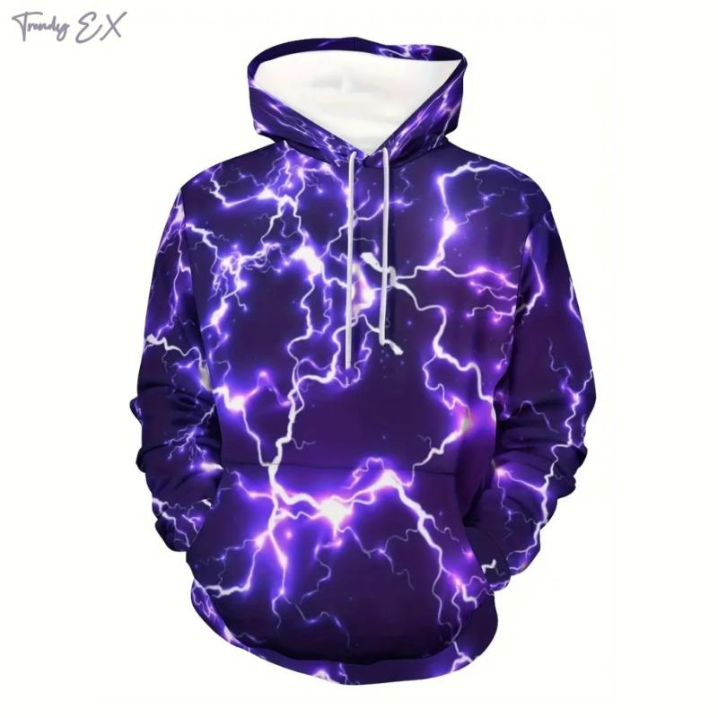 Sweatshirts for Men Cool 3D Lightning Print Fashion Hooded Sweatshirt Street Harajuku Kangaroo Pocket Long Sleeve Graphic Hoodie