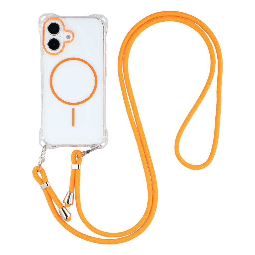 For iPhone 16 Magnetic Case with Lanyard Drop-Proof TPU+PC Phone Back Cover