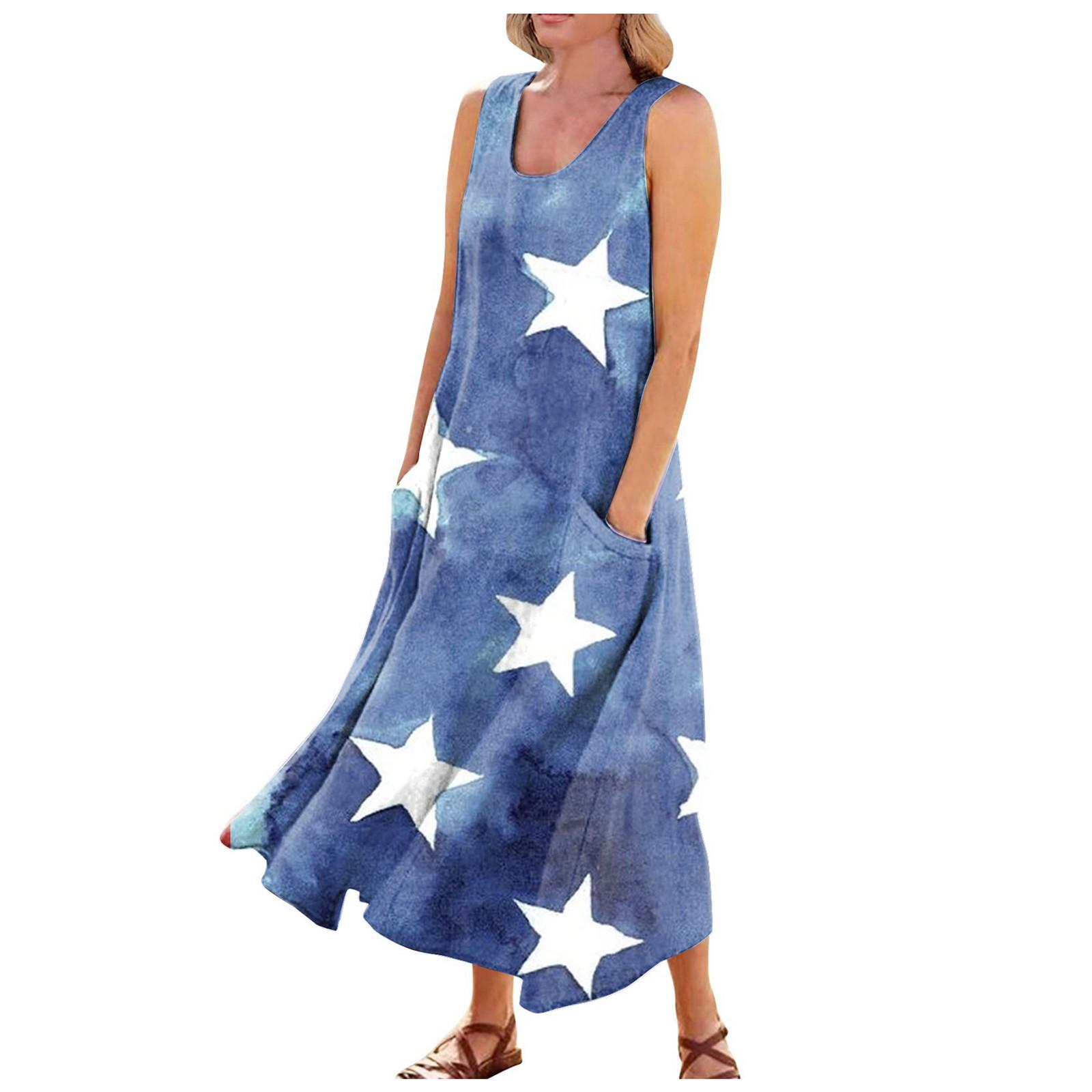 Женское повседневное удобное хлопковое платье с карманами без рукавов и принтом ко — фото 3