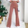 New High-Waisted Corduroy Bell Bottom Pants, Solid Color Casual Wide-Leg Sweatpants for Women