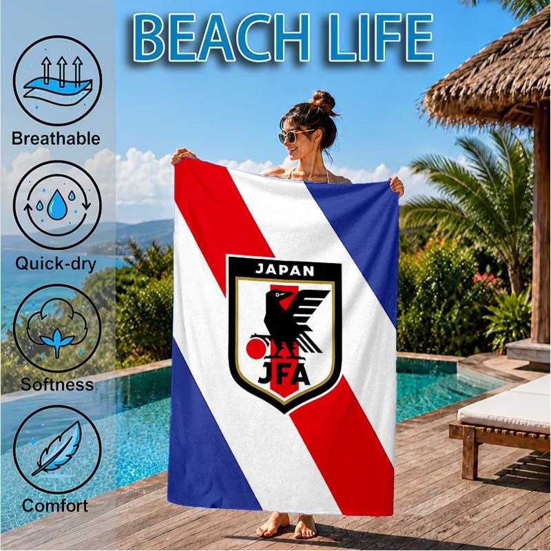 Japan Football Association Emblem Beach Towel, Quick-drying, Easy to Care for, Suitable for Both Fitness and Beach Vacations,Sports Essential