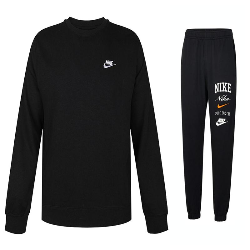

Nike Crew Neck Pullover Solid Color Long Sleeve Mid Waist Elastic Pants Casual Sports Suit Men Suit Black BV2667-010+FN2644-010 XXL