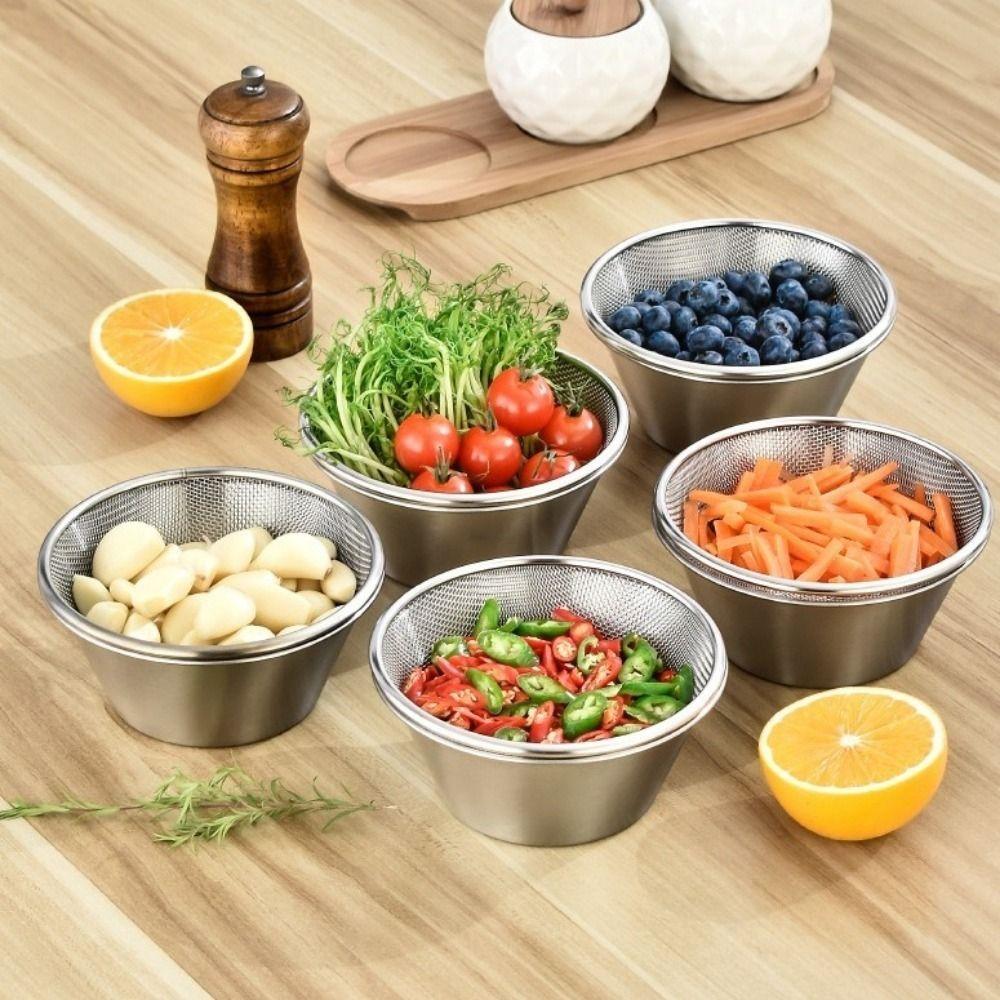 Colander Double Layer Stainless Steel Colander Set Stackable Space Saving Strainer Bowl Set Mini Drain Basket Draining Rice