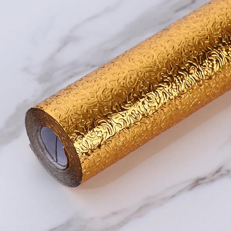 40cmX3/5/10m PVC Stickers Moisture-Proof Wall Paper Mould-Proof Home Kitchen Decor Luxury Wallpaper Waterproof Gold Foil