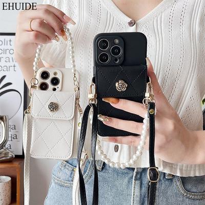 Moderne Handyhülle Für iPhone 17 15 14 13 12 11 16 Pro Max Plus Brieftasche Kartensteckplatz Blumenperlen-Riemen Kordel Lanyard Stoßfängerhülle