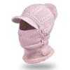 Wool Knitted Women Wool Knitted Hat Thick Face Warmer Pompoms Cap Windproof Winter Ski Hat