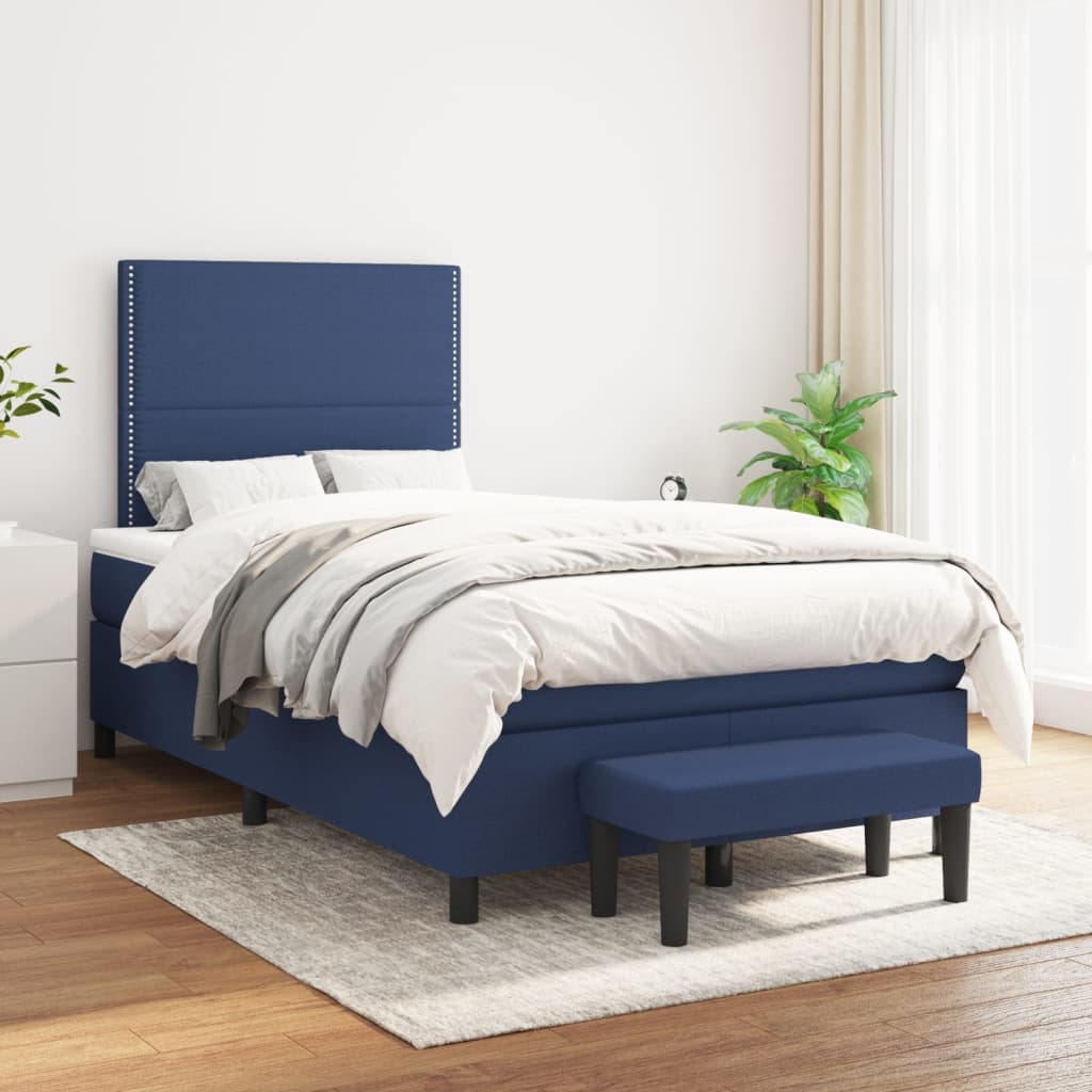 Box Spring Bed with Mattress Blue 120 x 200 cm Fabric