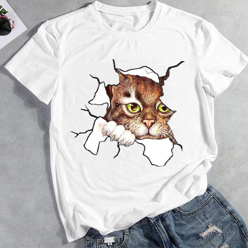 European sizes Lady Female Print Tee Summer Fashion 3D Cat Lovely Trend Graphic T-shirt Clothing Casual  Women Top Tshirt Short Sleeve