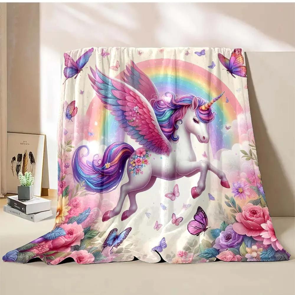 1PC Cute Unicorn Printed Cartoon Blanket Warm Soft and Comfortable Home Travel Blanket Sofa Bedding Cover Blanket Girls Gift