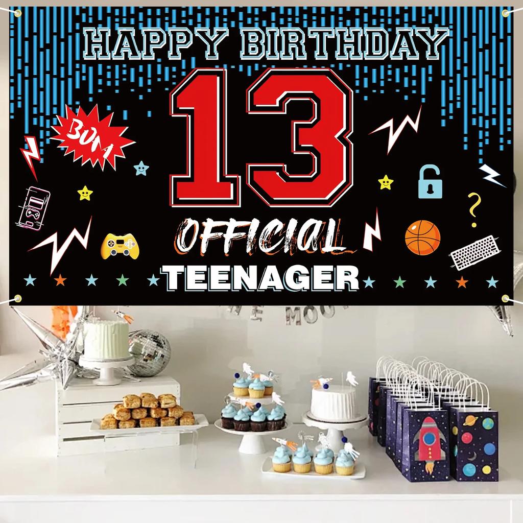 Offizielles 13. Geburtstag Tür-Hintergrundbanner für Teenager Happy 13th Birthday Dekorationen Rot Blau 13-Jähriger Geburtstagsparty Garten