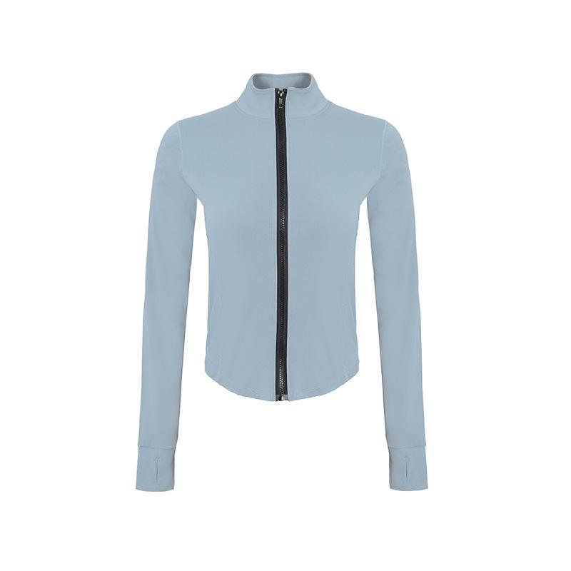 Stand-Collar Slim-Fit Fingerless Yoga Jacket - Long-Sleeve, Elastic, Zippered Running Wear
