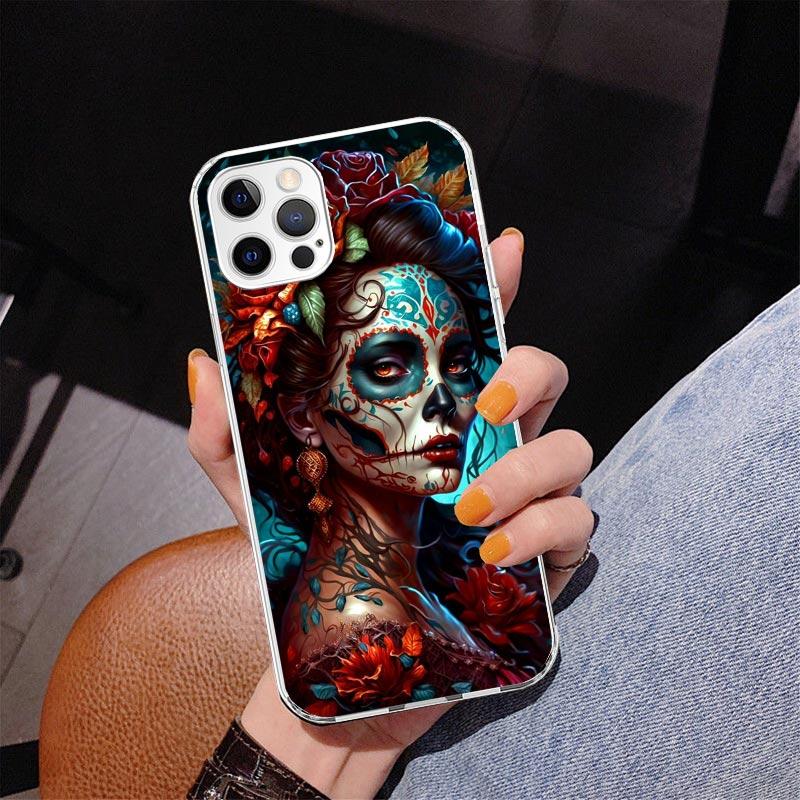 Catrina Beautiful Rose Girl Skull Phone Case For iPhone 17 Air 16 Pro Max 16E 15 + 14 Plus 11 12 13 Mini 7 8 SE Gift Print Cover