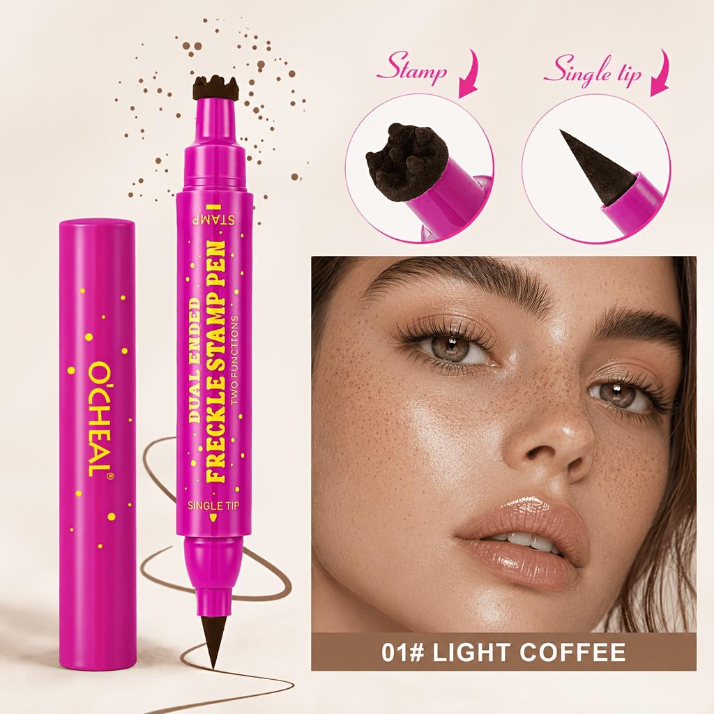 Double Headed Freckle Stamp Eyeliner Pen, Long Lasting, Waterproof and Sweat Resistant. Can Create Cute and Playful Summer Makeup Look.