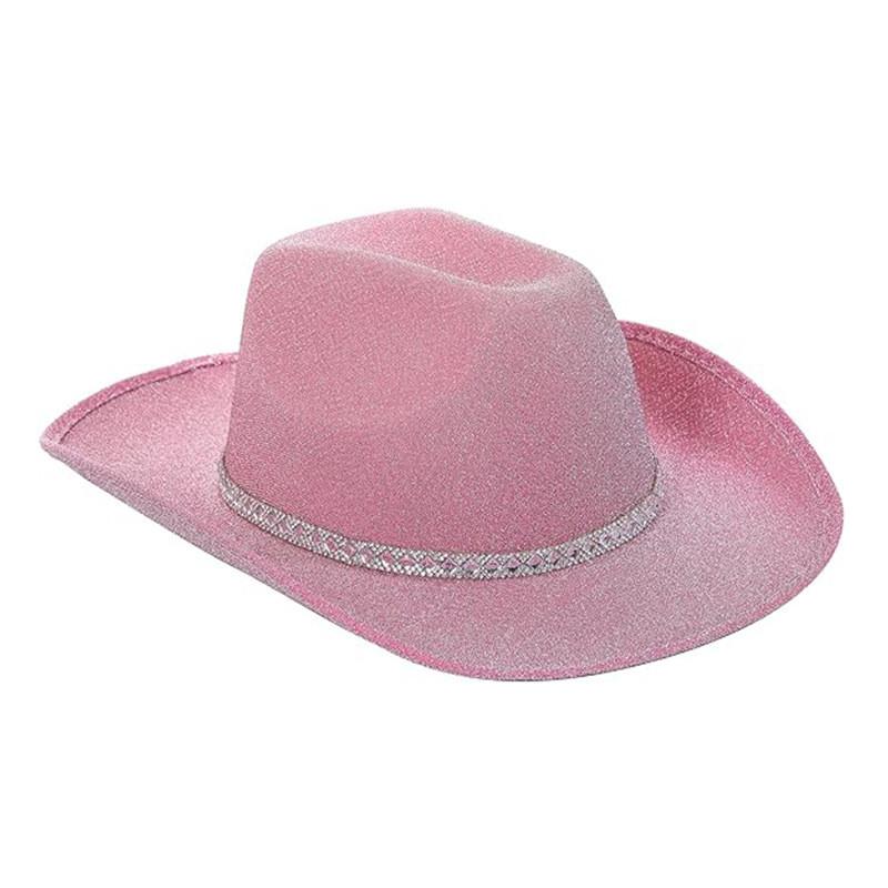 Halloween Party Silver Pink Glitter Diamond Stripe Cowboy Hat With Goggles For Costumes And Celebrations