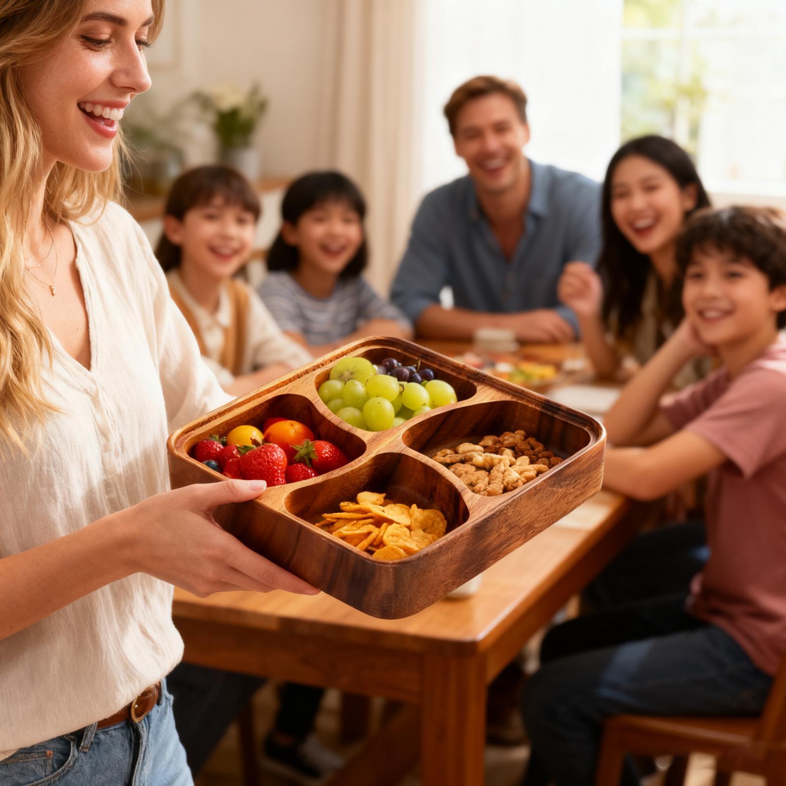 

Wooden Snack Bowl 4 Grid Compartments Wood Snack Bowl Suitable For Holding Nuts Dried Fruit Home Kitchen Countertops CHINA