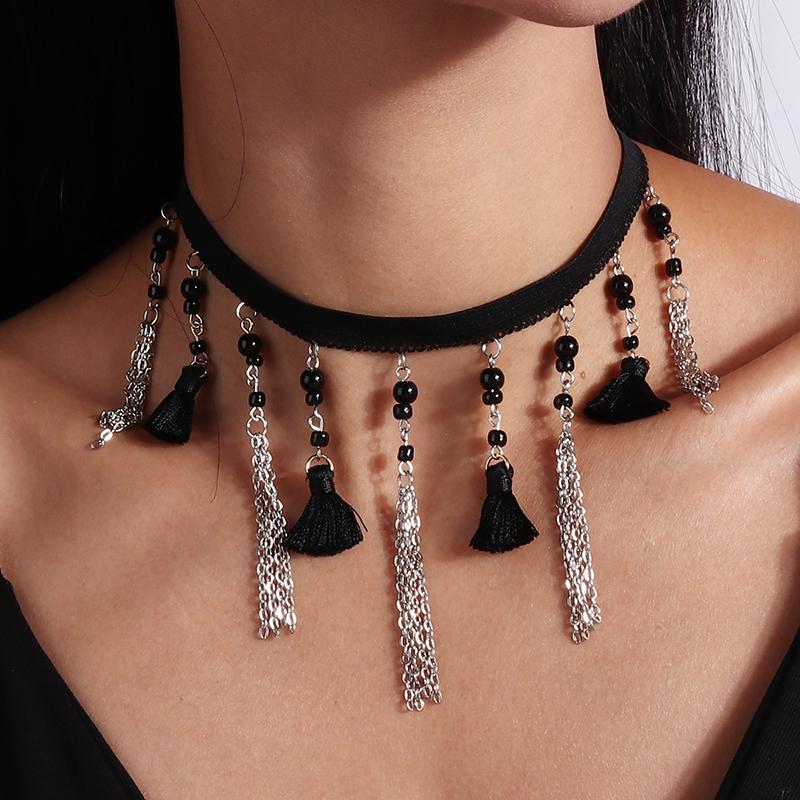 Gothic Black Lace Necklace for Women Steampunk Water Drop Choker Necklaces Girls Party Jewelry Gift